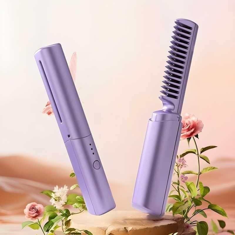 Meneflix™ Portable Cordless Mini Hair Straightener | Rechargeable Hot Comb for Quick & Safe Styling